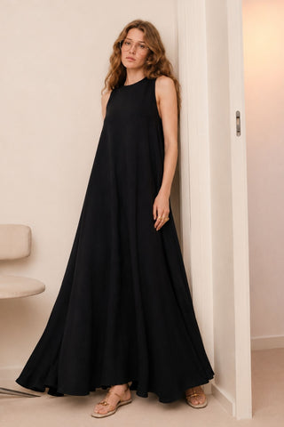 Sleeveless A-Line Maxi Dress – Black