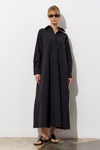 Poplin Shirt Maxi Dress – Black