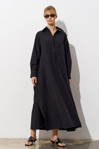 Poplin Shirt Maxi Dress – Black
