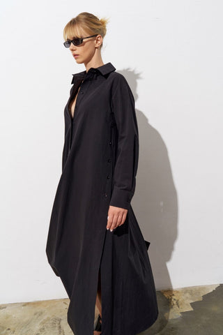 Poplin Shirt Maxi Dress – Black