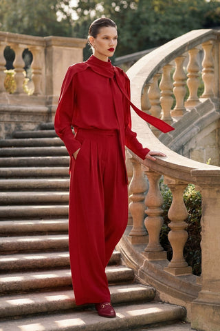 Majesté Atelier No. 05 High-Neck Tunic & Wide-Leg Trouser Set - Red