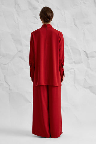 Majesté Atelier No. 05 High-Neck Tunic & Wide-Leg Trouser Set - Red