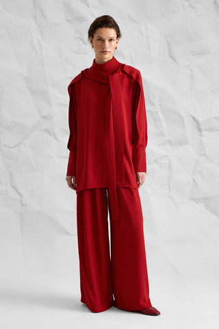 Majesté Atelier No. 05 High-Neck Tunic & Wide-Leg Trouser Set - Red