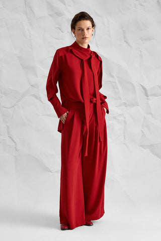 Majesté Atelier No. 05 High-Neck Tunic & Wide-Leg Trouser Set - Red