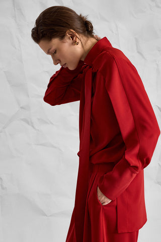 Majesté Atelier No. 05 High-Neck Tunic & Wide-Leg Trouser Set - Red