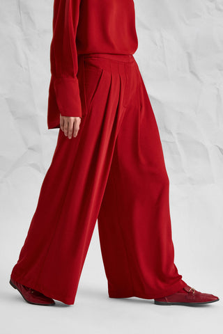 Majesté Atelier No. 05 High-Neck Tunic & Wide-Leg Trouser Set - Red