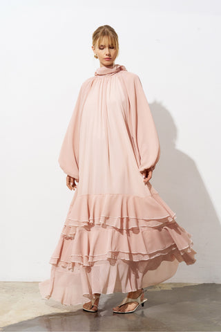 Luna Tiered Chiffon Maxi Dress – Powder Pink