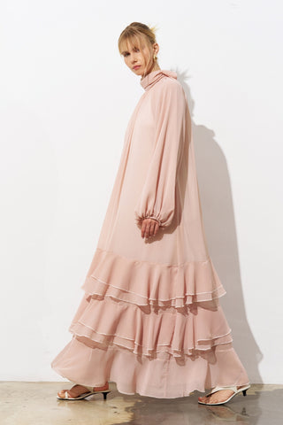 Luna Tiered Chiffon Maxi Dress – Powder Pink