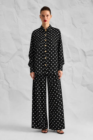 POLKA Polka-Dot Shirt & Wide-Leg Trousers Set