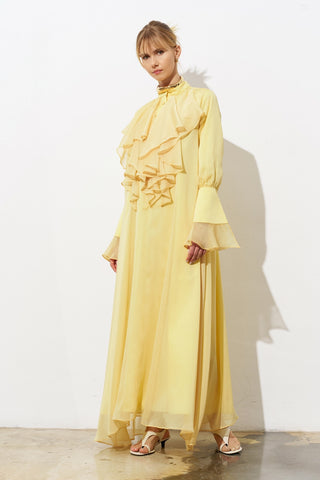 Bloom Ruffle Detail Chiffon Maxi Dress - Yellow