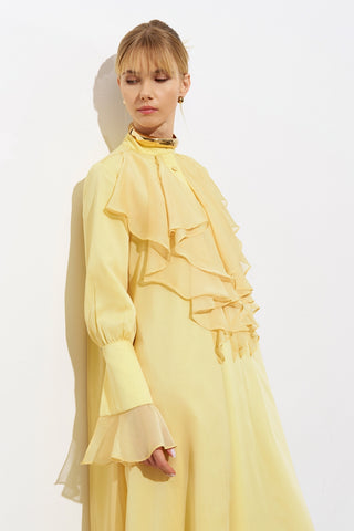 Bloom Ruffle Detail Chiffon Maxi Dress - Yellow