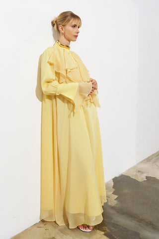 Bloom Ruffle Detail Chiffon Maxi Dress - Yellow
