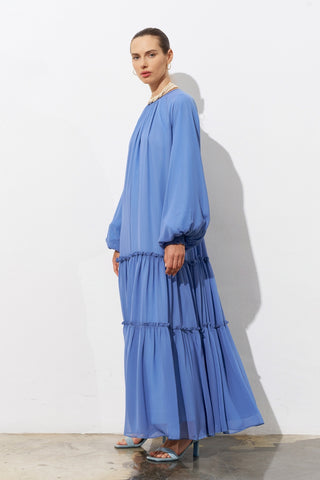 Azure Tiered Chiffon Maxi Dress - Blue