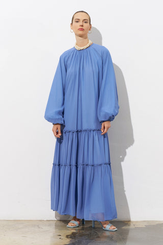 Azure Tiered Chiffon Maxi Dress - Blue