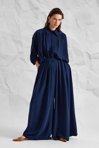 Majesté Atelier No. 10 Relaxed Shirt & Wide-Leg Trouser Set - Navy