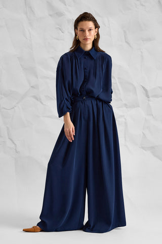 Majesté Atelier No. 10 Relaxed Shirt & Wide-Leg Trouser Set - Navy
