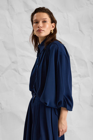 Majesté Atelier No. 10 Relaxed Shirt & Wide-Leg Trouser Set - Navy