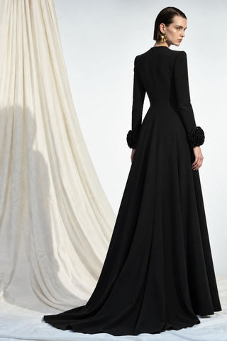 MARRY Black Rosette-Detail Maxi Dress