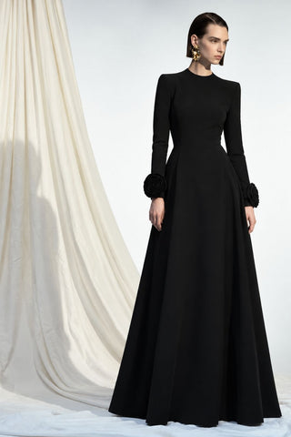 MARRY Black Rosette-Detail Maxi Dress