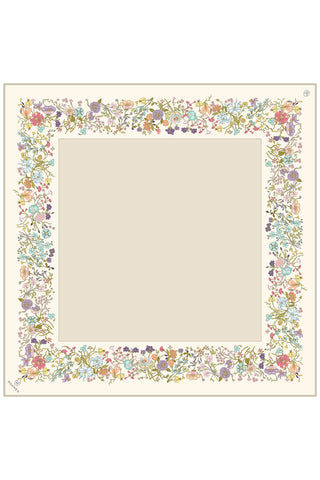 Floral Border Print Twill Silk Scarf - Cream