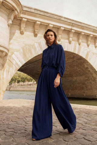 Majesté Atelier No. 10 Relaxed Shirt & Wide-Leg Trouser Set - Navy
