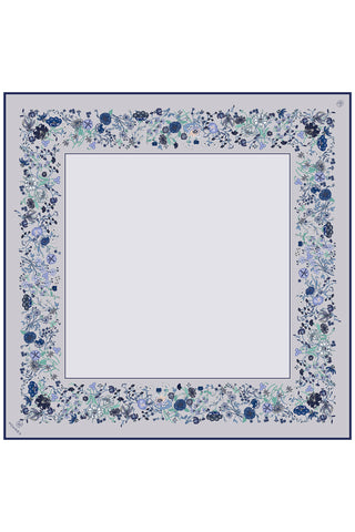 Floral Border Print Twill Silk Scarf - Gray