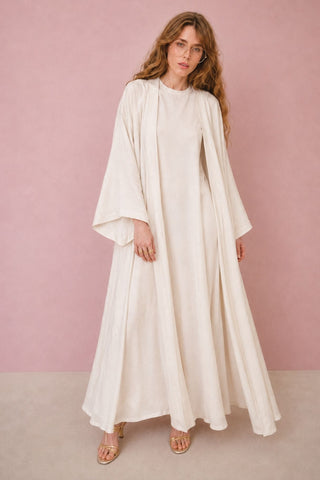 Luna Oversize Kimono-Sleeve Abaya – White