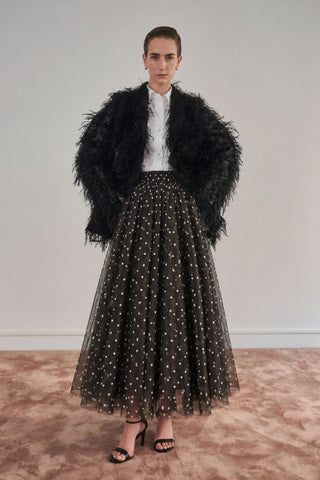 OSCAR Brown Polka-Dot Tulle Maxi Skirt