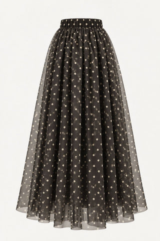 OSCAR Brown Polka-Dot Tulle Maxi Skirt