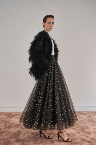 OSCAR Brown Polka-Dot Tulle Maxi Skirt