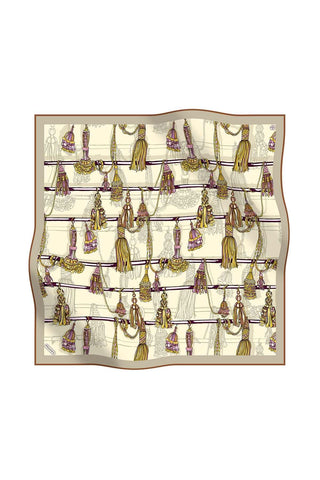 Poanes Tassel Print Twill Silk Scarf - Yellow