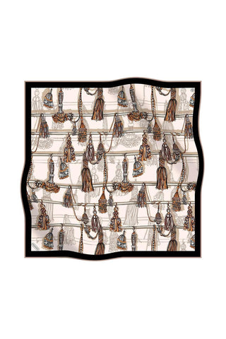 Poanes Tassel Print Twill Silk Scarf - Cream