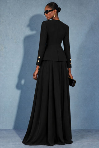 SHERI Black Gold-Button Maxi Dress