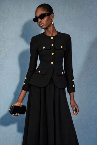 SHERI Black Gold-Button Maxi Dress