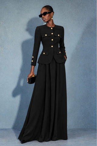 SHERI Black Gold-Button Maxi Dress