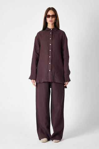 Pure Linen 100% Linen Oversize Shirt - Coffee