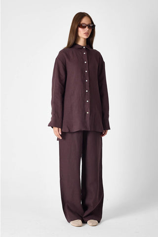 Pure Linen 100% Linen Oversize Shirt - Coffee