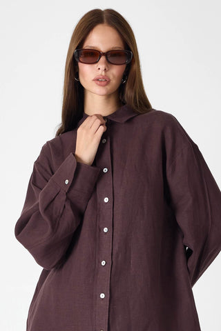 Pure Linen 100% Linen Oversize Shirt - Coffee