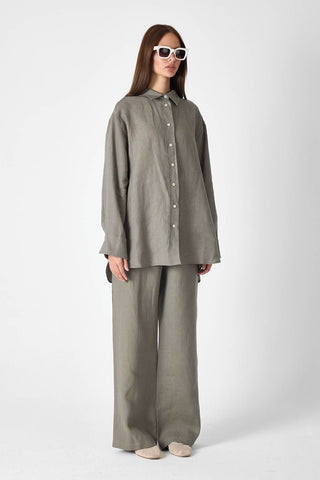 Pure Linen 100% Linen Oversize Shirt - Khaki