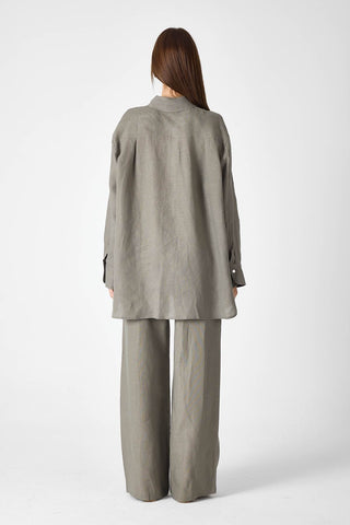 Pure Linen 100% Linen Oversize Shirt - Khaki