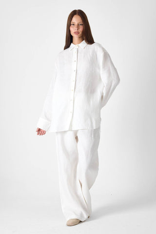 Pure Linen 100% Linen Oversize Shirt - White