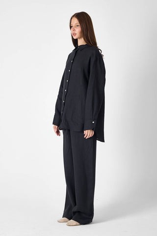 Pure Linen 100% Linen Oversize Shirt - Black