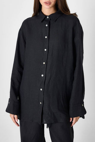 Pure Linen 100% Linen Oversize Shirt - Black