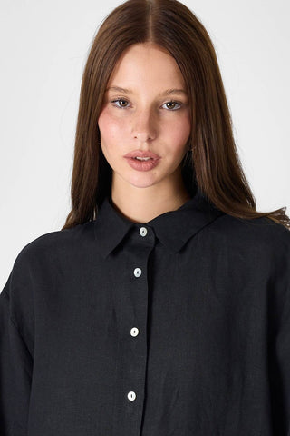 Pure Linen 100% Linen Oversize Shirt - Black