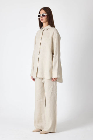 Pure Linen 100% Linen Oversize Shirt - Beige