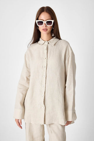 Pure Linen 100% Linen Oversize Shirt - Beige
