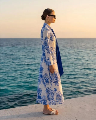 CAFTANO in seta Blu Cina