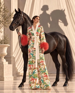 COCO' kimono in seta e piume