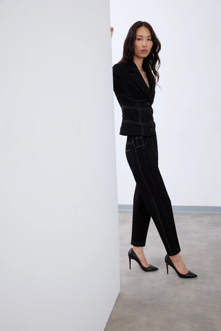 Bareto Corset-Effect Cropped Blazer – Black