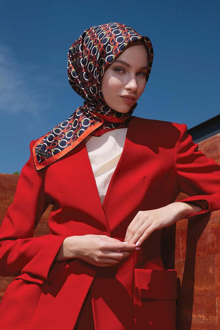Poanes Rosette Print Twill Silk Scarf - Red